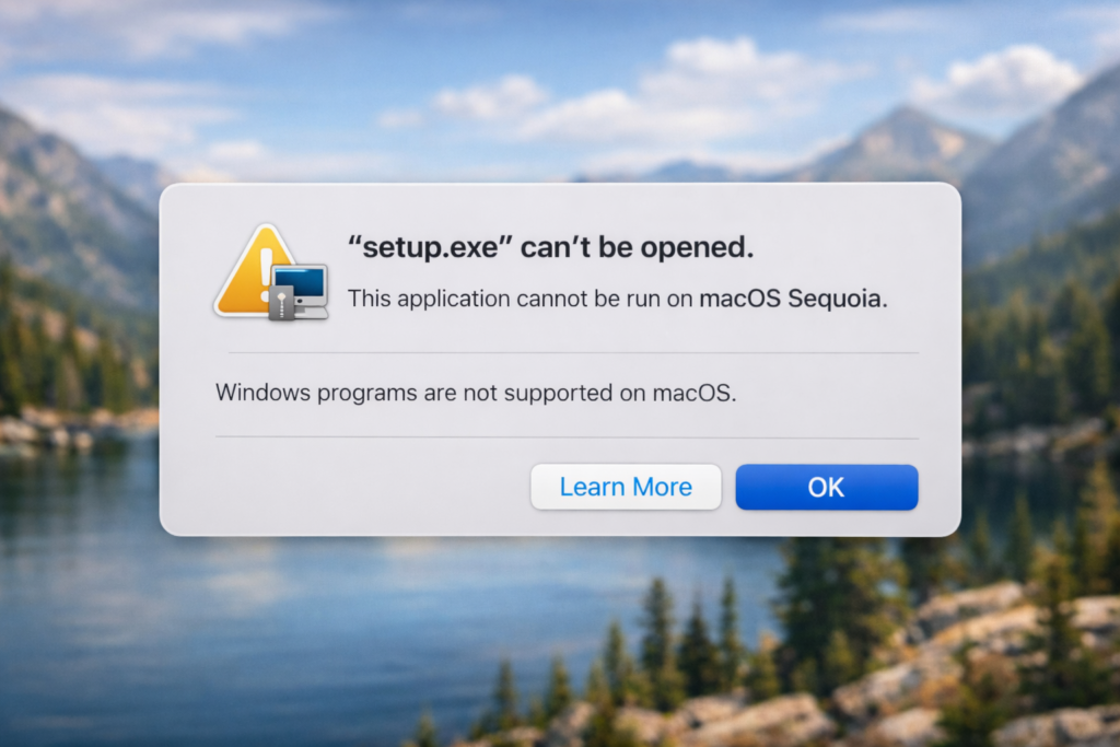 macOS Sequoia error popup when opening setup.exe