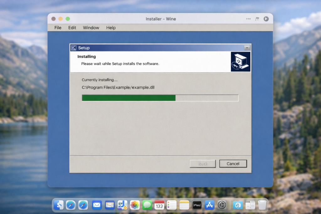 Windows installer running inside Wine on macOS