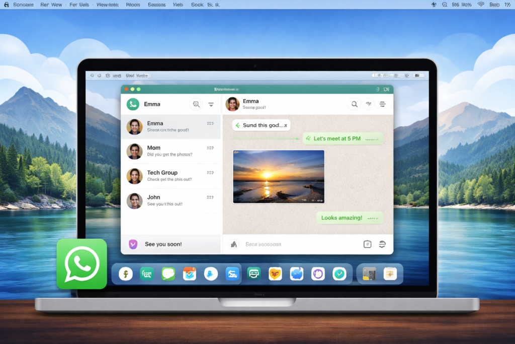 macOS Sequoia showing WhatsApp Web pinned like an app